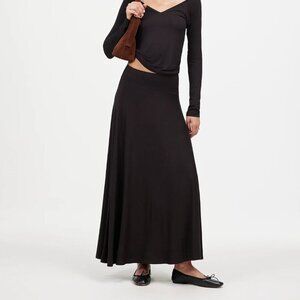 Madewell Flowy Jersey Asymmetric-Seam Midi Skirt Black Size XL NWT